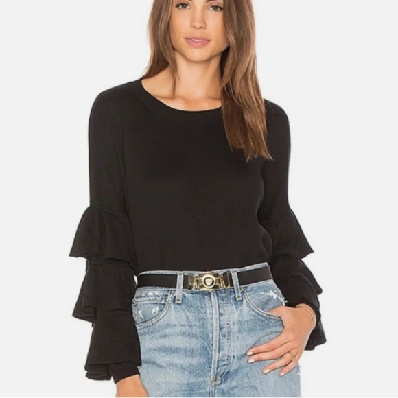 John + Jenn Anthropologie Black Ruffle Sleeve Sweater XS - Picture 1 of 6